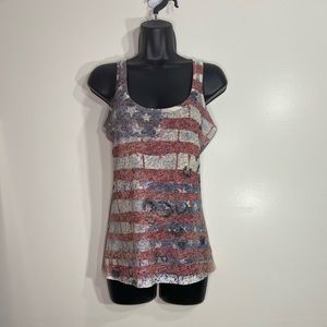 Red,White & Blue Distressed American Flag Tank Top